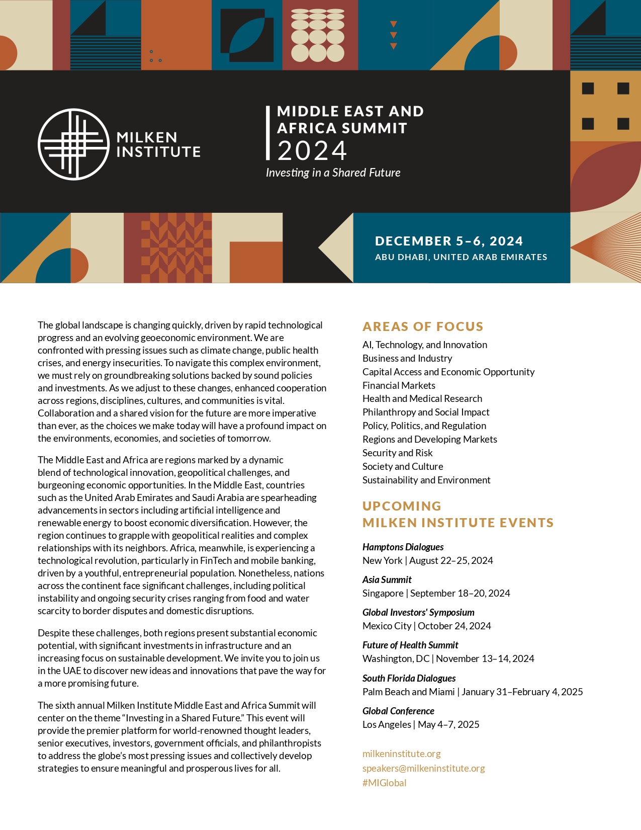 NY Digital Awards Winner - Milken Institute, Middle East and Africa Summit